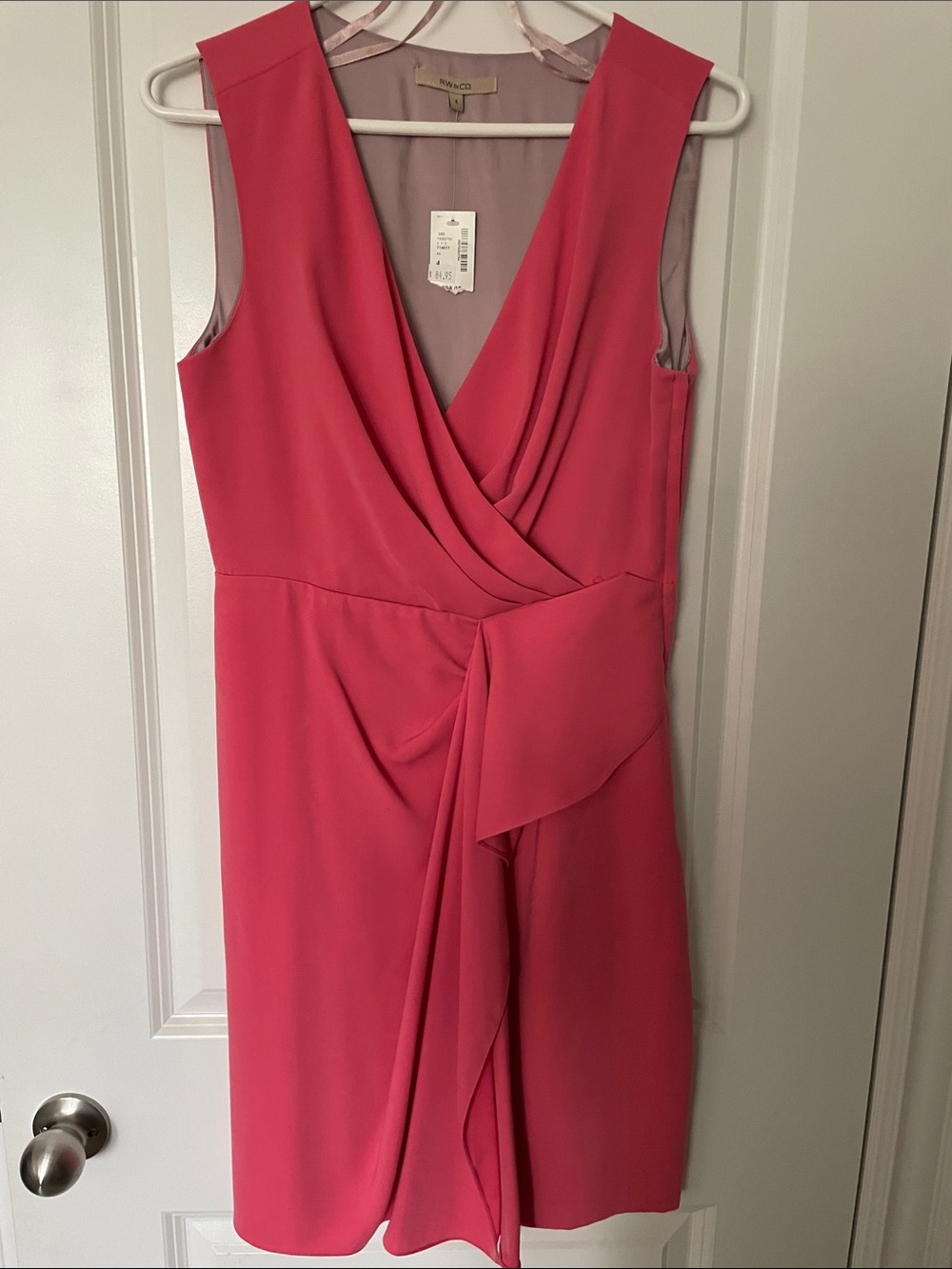 RW&CO. Coral-Pink Sleeveless Draped V-Neck Midi Dress